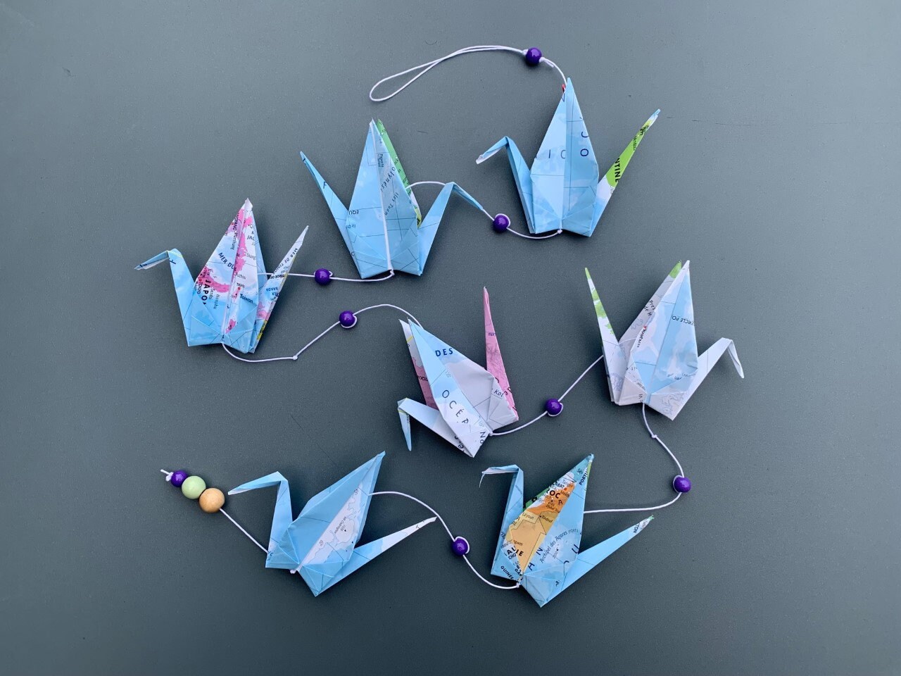 Guirlande Grue Origami Mappemonde Upcycling