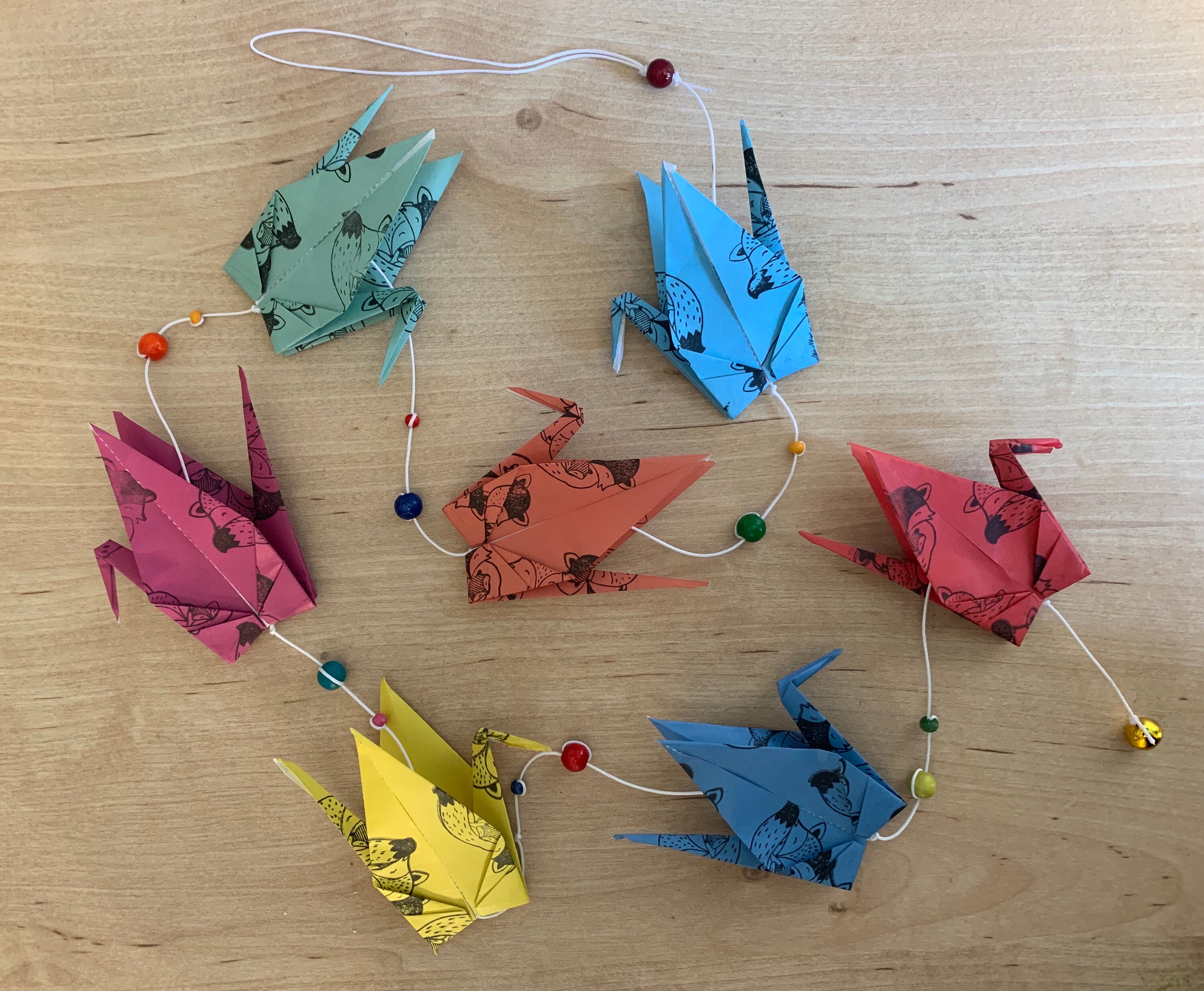 Guirlande Grue Origami Tons Bleu, Vert, Rouge, Jaune