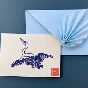 Carte petit format grue enveloppe bleu clair