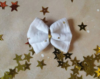 Barrette anti glisse, barrette bébé, barrette noeud, barrette tissu, barrette blanche et doré