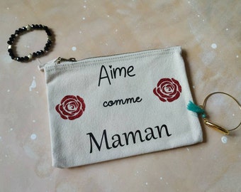 Pochette, trousse plate, cadeau fête des mères, maman, coton bio,