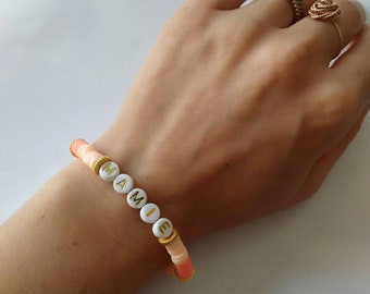 Pulsera personalizada en cuentas heishi, pulsera de nombre, pulsera de mensaje, pulsera ajustable