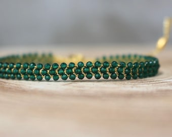 Handmade Emerald Beaded Bracelet: Adjustable Gemstone Jewelry