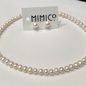 White Pearl Necklace and Earring Set - Classic Jewelry for Women, Pearl Necklace