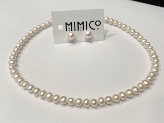ホワイトパールネックレス＆イヤリングセット：925シルバー 