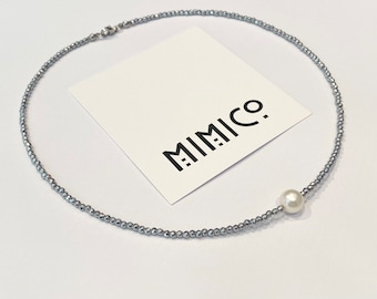 Crystal Necklace, Hematite choker necklace