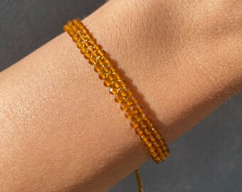 Natural Citrine Beaded Bracelet for Women - November Birthstone in Gold, Minimalist Design