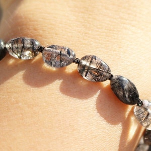 Rutile Quartz bracelet, Black Beaded Rutilated Quartz Bracelet - Elegant Stone Jewelry for Women