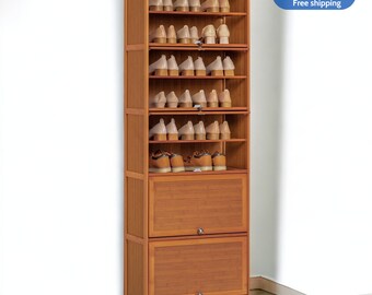 10-Tier 30 Pairs Shoe Storage Cabinet, Entryway 23"Bamboo Shoe Cabinet