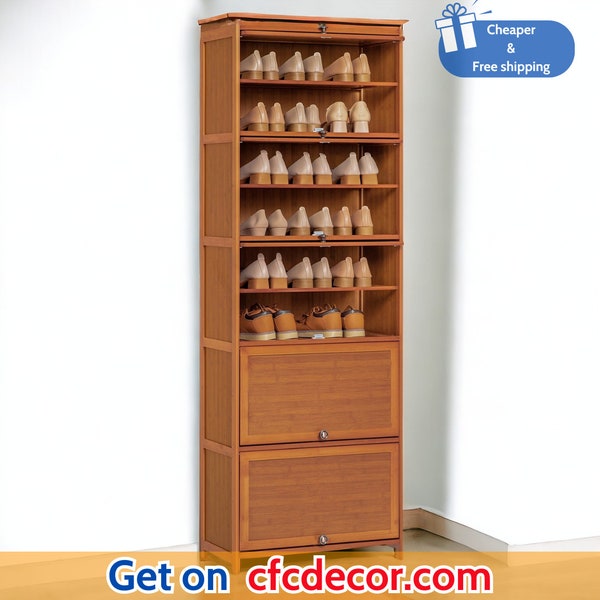10-Tier 30 Pairs Shoe Storage Cabinet, Entryway 23"Bamboo Shoe Cabinet