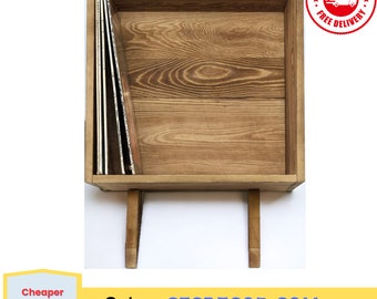 Burnt Wood Record Album Holder, Vinyl LP Storage Crate, Freestanding Display Box