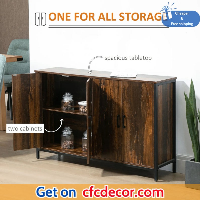 Storage Cabinet with Adjustable Shelves Rustic Brown, Industrial Sideboard Buffet zdjęcie 5