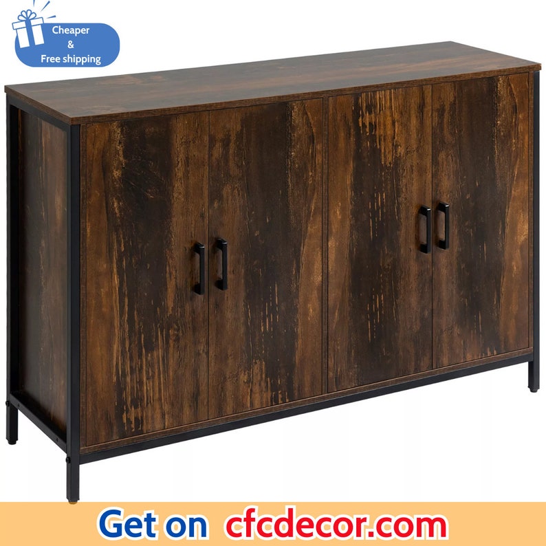 Storage Cabinet with Adjustable Shelves Rustic Brown, Industrial Sideboard Buffet zdjęcie 6