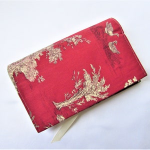 Book cover, toile de Jouy fabric, novel format, woman gift 3roman rouge