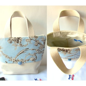 Sac à main zippé en toile de Jouy et simili cuir, Cadeau fête des mères fait main France, original gift 2732 image 4