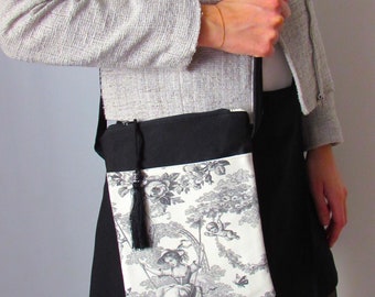 Toile de Jouy bag with zipper, blue or grey, width 20cm, handmade Mother's Day gift, mother's gift