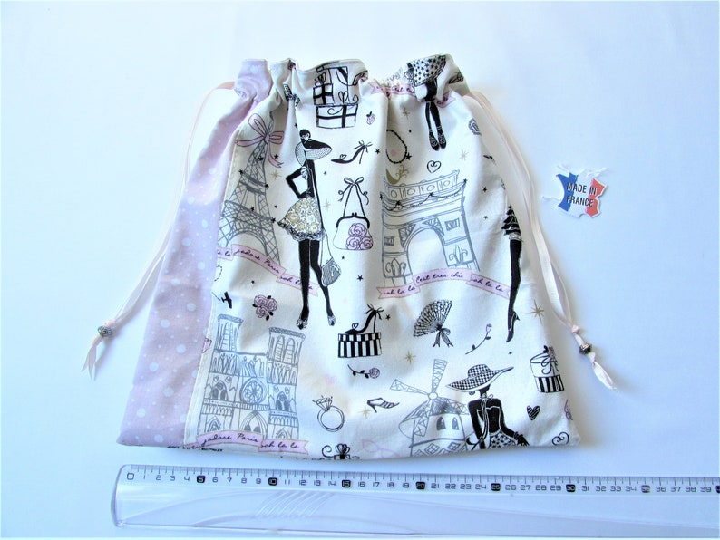 Travel lingerie bag girl,ecru cotton la parisienne,underwear bag 11.81 X 11.02 in ,gift for Elle imagem 2