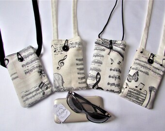 Neck strap phone pouch Musical notes, Handmade Mother's Day gift France