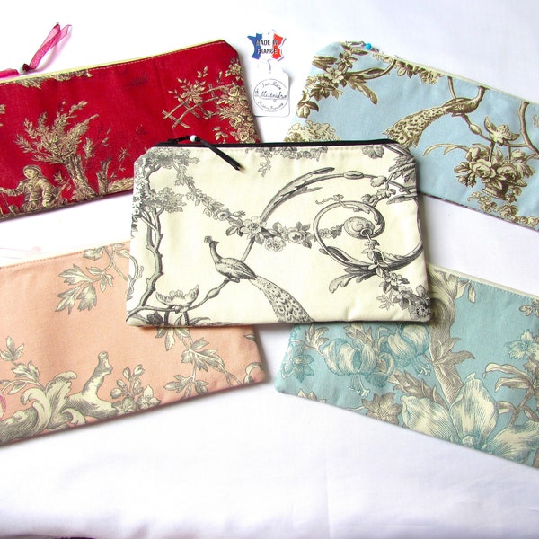 Pochette maquillage Femme Toile de Jouy Longueur 25 cm Trousse fourre tout Cadeau fête grands mères fait main (1)(2)