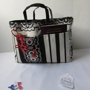 Organisateur de sac, Cadeau femme unique fait main France, mother's gift 3 black and white