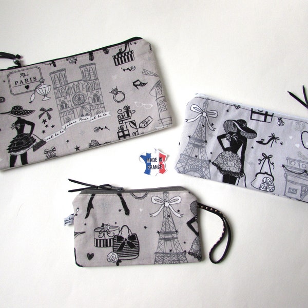 Trousse maquillage Coton gris 'la petite robe noire' Pochette fourre tout Cadeau fait main pour elle (3)