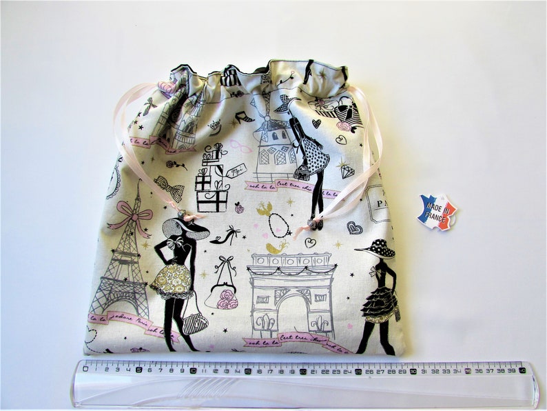 Travel lingerie bag girl,ecru cotton la parisienne,underwear bag 11.81 X 11.02 in ,gift for Elle imagem 10