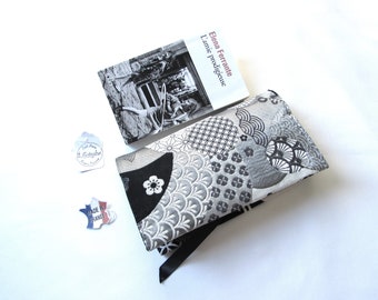 Pocket book protector Black silver Japanese fabric Satin bookmark Handmade Mother's Day gift France (4)(2)