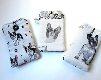 Phone pouch Bulldog dog fabric, Fleece glasses cover, Handmade Mother's Day gift France