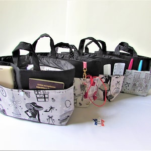 Organisateur de sac tissu "la petite robe noire",Rangement sac à main fille,Vide-poches girly,Cadeau pratique pour elle fait main France(3)