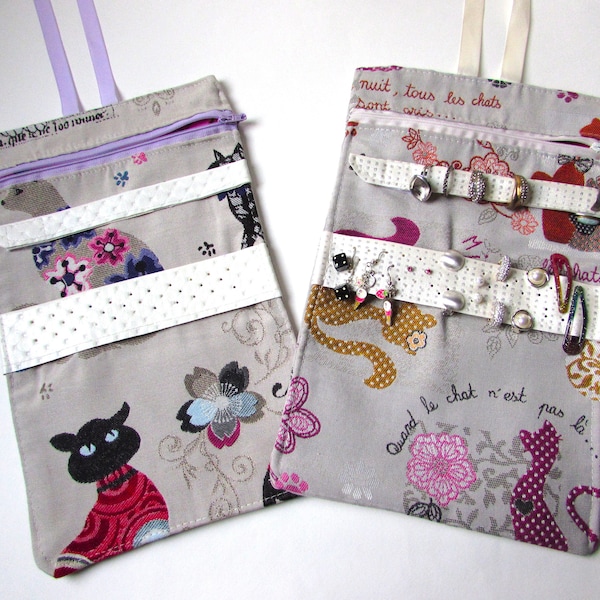 Pochette à bijoux de voyage femme Tissu chats Organisateur bijoux Cadeau fait main