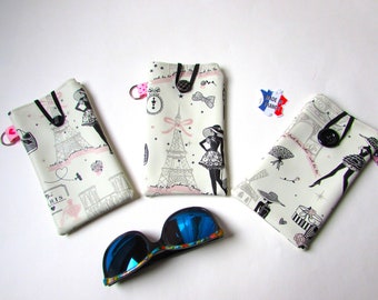 Waterproof ecru PVC phone pouch 'The little black dress Paris' Handmade gift for girls