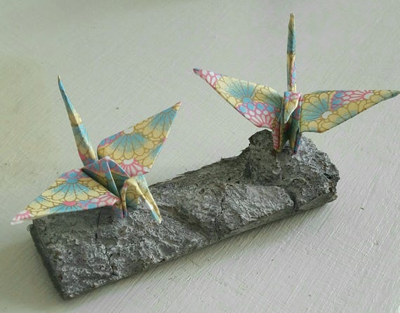 Origami 4 Grues Décoratives Marque Place Ou Porte Couverts Papier Japonais Pastel
