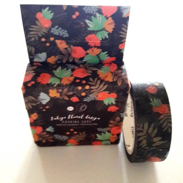 Masking tape, washi tape, ruban adhésif 15 mm x 7 m, thème paysages japonais, feuilles.