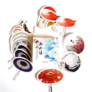 Japanese paper stickers traditional patterns 45 pieces, Japanese umbrellas