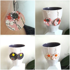 Boucles d'oreilles papier japonais et papier recyclé, attaches argent