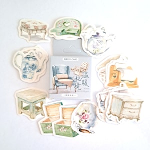 Stickers papiers japonais, cottage, tea time, vintage, 46 pièces