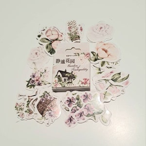 Stickers papiers japonais 46 pièces, feuillages, plantes fleurs cottage