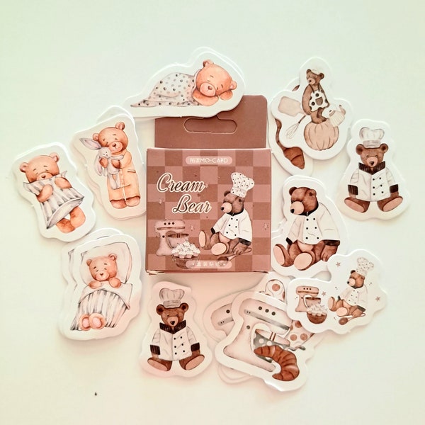 Stickers papiers japonais motifs traditionnels 45 pièces, oursons mignons cuisine