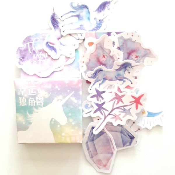 Stickers papiers japonais kawaï, licornes, 46 pièces