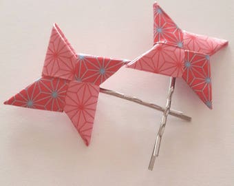 2 flat origami shuriken hair clips