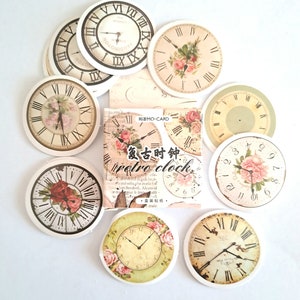 Stickers papiers japonais hotloges pendules shabby chic 45 pièces