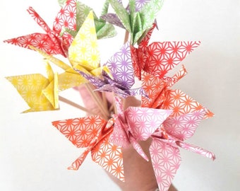 Bouquet of 12 origami cranes in Japanese paper