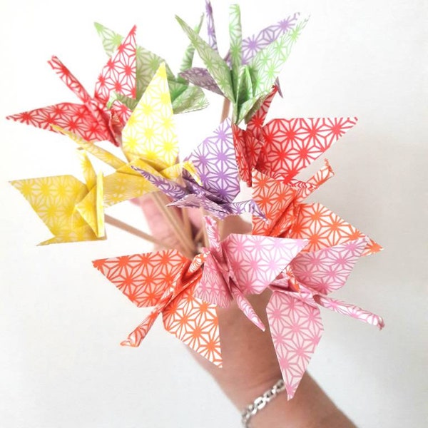 Bouquet de 12 grues origami en papier japonais