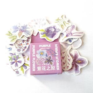 Stickers papiers japonais 46 pièces, fleurs violettes, bleuets...
