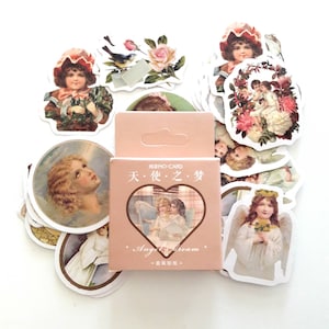 Stickers papiers japonais, vintage, romantique, anges, roses... 46 piéces