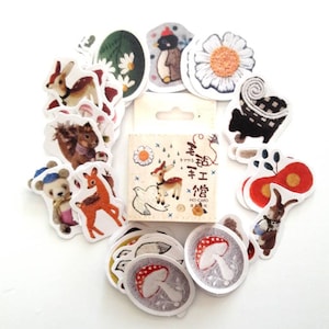 Stickers papiers japonais 46 pièces, animaux peluche