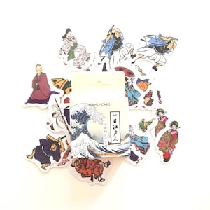Stickers papiers japonais motifs traditionnels 46 pièces, personnages japonais, samourai....