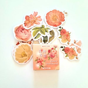 Stickers papiers japonais 46 piéces, fleurs roses
