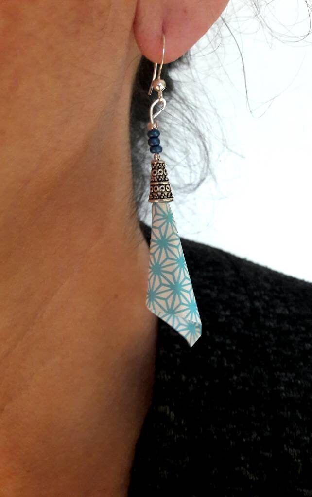 Boucles D'oreilles Pendantes Style Tibétain Bleues - Dormeuses En Verre Et Alliage