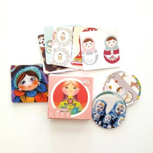 Stickers papiers japonais 46 piéces, poupée russe, matriochka